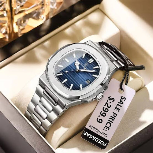 POEDAGAR Luxury Casual Watch Top Brand Fashion Square Dial Stainless Steel Calendar Luminous Waterproof Men